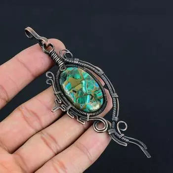 Прекрасный медный малахитовый драгоценный камень ручной работы из чистой медной проволоки, ювелирный кулон для свадебного подарка 4.33 Inches зелёный