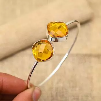 Прекрасный медовый топаз, драгоценный камень ручной работы, ювелирные изделия из стерлингового серебра 925 пробы, регулируемые манжеты для женщин Adjustable жёлтый