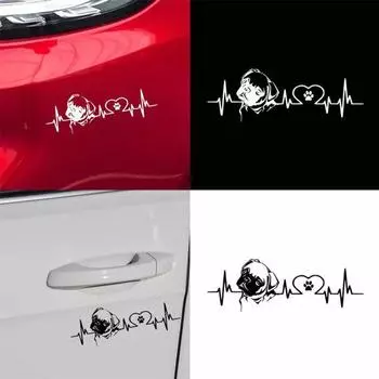 Прекрасный мопс сердцебиение светоотражающий автомобиль кузов автомобиля наклейка на окно наклейки декор чёрный