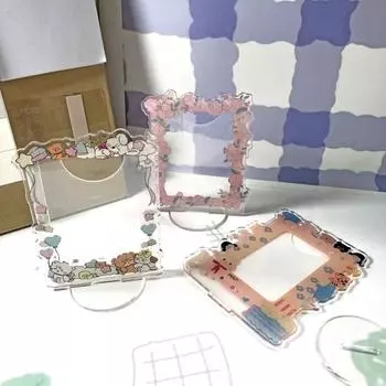 Прекрасный мультяшный дизайн, декоративный акриловый 3-дюймовый кот, окружающая подставка для фотокарточек, держатель для фотокарт бытового использования A