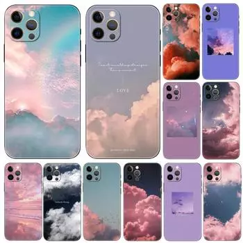 Прекрасный небесно-розовый облачный великолепный эстетический чехол для телефона для iPhone 2020se 6 6s 7 8 plus x 10 XR XS 11 12 13 mini pro MAX, черная задняя панель из ТПУ iphone 5 5S SE 2016