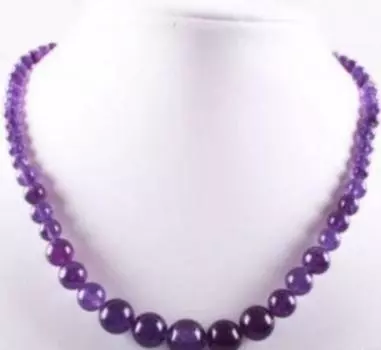 Прекрасный!Ожерелье с круглыми бусинами аметиста 6-14 мм, 17,5 дюймов