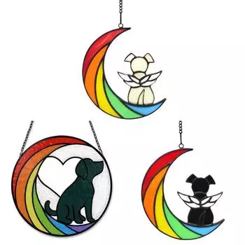 Прекрасный памятный подарок для питомца, витражное окно с изображением собаки, висящее на луне