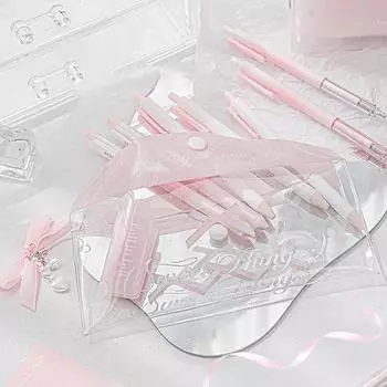 Прекрасный пенал для девочек, прозрачный кружевной стиль, сумка для хранения канцелярских принадлежностей, кавайный органайзер для фотокарт, студенческие принадлежности синий