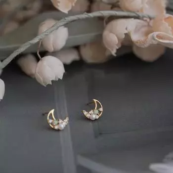 Прекрасный плач! Мини-серьги-гвоздики в форме луны с опалом в стиле ретро