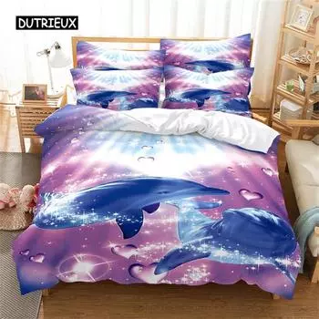 Прекрасный пододеяльник с дельфинами, синий океан, морской комплект постельного белья с изображением животных размера «queen-king», покрывало для женщин и девочек, украшение для спальни 150x200cm 3pcs