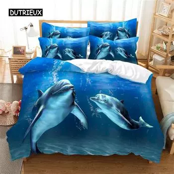 Прекрасный пододеяльник с дельфинами, синий океан, морской комплект постельного белья с изображением животных размера «queen-king», покрывало для женщин и девочек, украшение для спальни EU single(135x200cm)