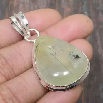 Прекрасный пренитовый драгоценный камень ручной работы из стерлингового серебра 925 пробы для женщин 1.97 Inches зелёный