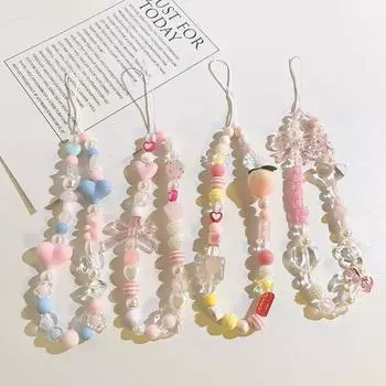 Прекрасный японский ремешок для телефона Kawaii с мультяшным медведем в форме сердца, подвеска для наушников, короткие ремешки для телефона на запястье, аксессуары для телефона