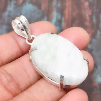 Прекрасный радужный лунный камень, драгоценный камень, подвеска из стерлингового серебра 925 пробы ручной работы, ювелирные изделия 1.97 Inches белый