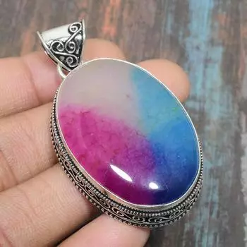 Прекрасный радужный солнечный кварцевый драгоценный камень ручной работы 925 пробы Серебряный кулон 2.17 Inches розовый