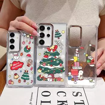 Прекрасный рождественский чехол для Samsung S24 FE S23 Ultra S22 A55 A54 A34 A35 A16, защитный прозрачный чехол для линз из ТПУ с мягким противоударным покрытием Samsung S24