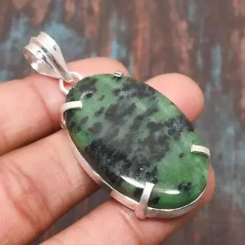 Прекрасный рубиновый драгоценный камень зосайт ручной работы из твердого серебра 925 пробы ювелирный кулон 2.17 Inches зелёный