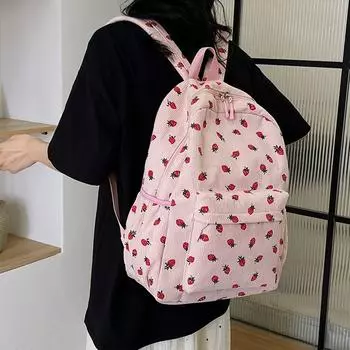 Прекрасный рюкзак клубники, школьный рюкзак для студентов, женский рюкзак для ноутбука, модный повседневный рюкзак для девочек, дорожный рюкзак чёрный