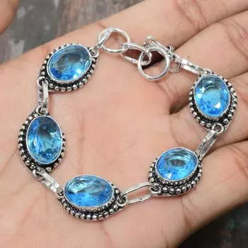 Прекрасный швейцарский синий топаз, драгоценный камень, ювелирный браслет ручной работы из стерлингового серебра 925 пробы 7-8 Inches синий
