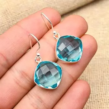 Прекрасный синий топаз, драгоценный камень, ювелирные изделия ручной работы из стерлингового серебра 925 пробы, красивая серьга для нее 1.5 Inches синий