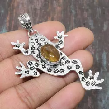 Прекрасный тигровый глаз драгоценный камень твердый стерлингового серебра 925 пробы ручной работы подарочный ювелирный кулон 2.76 Inches жёлтый