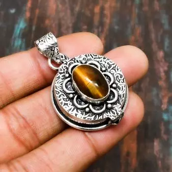 Прекрасный тигровый глаз, ювелирные изделия ручной работы из стерлингового серебра 925 пробы с драгоценными камнями 2.08 inches жёлтый