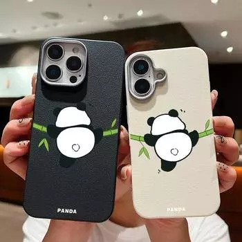 Прекрасный тонкий мягкий чехол с рисунком панды для iPhone 16 Pro Max 15 Pro 14 Plus 13 12 11 XS XR 8 7 милый матовый противоударный чехол для защиты линз телефона из ТПУ iPhone 16 чёрный