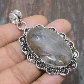 Прекрасный трубчатый агат с драгоценным камнем ручной работы из стерлингового серебра 925 пробы ювелирный кулон 2.56 Inches зелёный