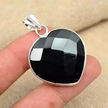 Прекрасный в форме сердца черный шпинель драгоценный камень ручной работы стерлингового серебра 925 пробы кулон 1.96 Inv чёрный