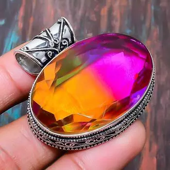 Прекрасный винтажный двухцветный турмалин с драгоценным камнем ручной работы из стерлингового серебра 925 пробы ювелирный кулон 1.58 inches розовый