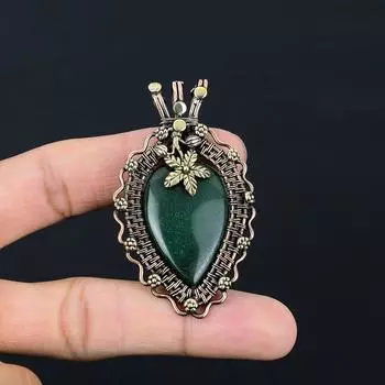 Прекрасный зеленый нефритовый драгоценный камень ручной работы из чистой медной проволоки, обернутый кулоном, ювелирные изделия 2.56 Inches зелёный