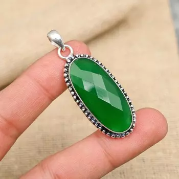 Прекрасный зеленый оникс драгоценный камень ручной работы из стерлингового серебра 925 пробы ювелирные изделия для женщин 1.97 Inches зелёный