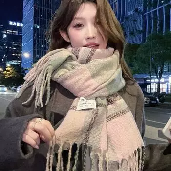 Премиальная атмосфера, клетчатый шарф Line, женский зимний утолщенный теплый студенческий шарф