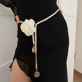 Премиальная цепочка на талию с цветком Женское платье Пояс для талии Тонкий ремень Украшение Модный белый