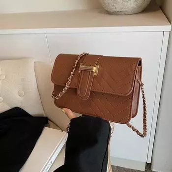 Премиальная фактура клетчатой вышивки нитью маленькая женская сумка 2024 года новая простая модная темпераментная универсальная сумка-мессенджер через плечо с цепочкой чёрный