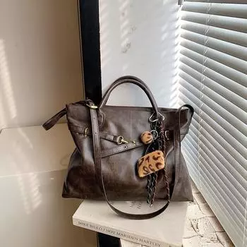 Премиальная фактура сумка-тоут женская осень и зима популярные модели ретро мода иностранный стиль большая вместимость сумка через плечо Without pendant коричневый