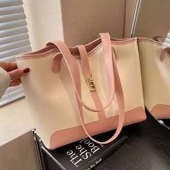 Премиальная фактурная сумка женская большая вместимость 2024 новая весенне-летняя универсальная сумка для покупок через плечо популярная сумка-тоут для поездок на работу чёрный