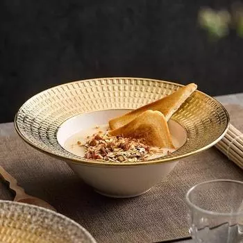 Премиальная керамическая салатница Золотая сетка Высококачественная столовая посуда Ресторанная коммерческая концепция Соломенная шляпа Чаша Глубокая тарелка в скандинавском стиле