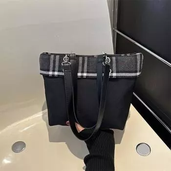 Премиальная клетчатая сумка-тоут женская 2024 новая нишевая ткань Оксфорд Spice Girl средневековая сумка пригородная универсальная сумка через плечо чёрный