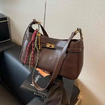 Премиальная маленькая сумка женская сумка универсальная взрывная сумка через плечо подмышкой сумка-мессенджер 28*10*15 коричневый