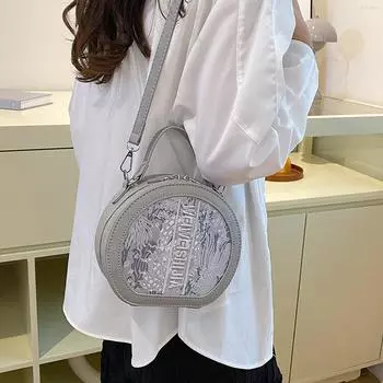 Премиальная маленькая женская сумка 2024 года, осень-зима, новая портативная маленькая круглая сумка, модная дорожная текстура, универсальная сумка-мессенджер серый