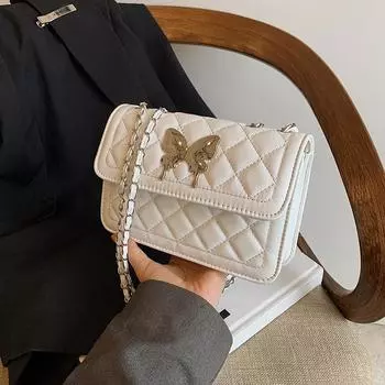 Премиальная модная сумка с бантом под мышкой, женская простая квадратная сумка с цепочкой из бриллиантов, модная сумка-мессенджер через плечо чёрный