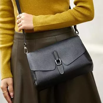 Премиальная натуральная кожаная сумка через плечо с верхним слоем из коровьей кожи, женская сумка через плечо из мягкой кожи, подмышечная сумка чёрный