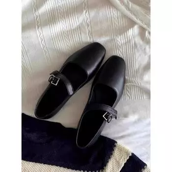 Премиальная овчина с мягкой подошвой из натуральной кожи, однотонные туфли Мэри Джейн, женские туфли с пряжкой в одно слово и неглубоким носком, туфли на плоской подошве, маленькие кожаные туфли 38