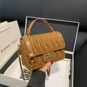 Премиальная плиссированная сумка через плечо Temperament Chain Messenger Bag Trendy Underarm Bag Niche Simple Handbag коричневый