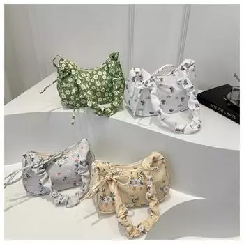 Премиальная плиссированная сумка для рук, модная сумка через плечо с цветочным принтом, женская новая маленькая свежая модная универсальная сумка подмышкой