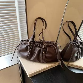 Премиальная плиссированная универсальная сумка через плечо для женщин Niche Medieval Underarm Bag Commuter Большая вместительная сумка-тоут 38*6*22 коричневый