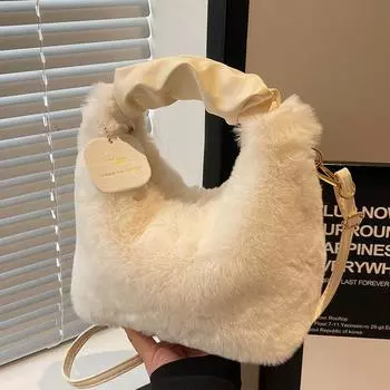 Премиальная плюшевая сумка 2024 года, новая зимняя сумка, плиссированная женская сумка через плечо, сумка-мессенджер