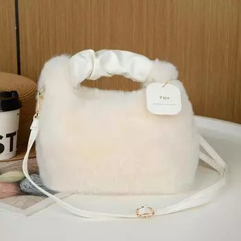 Премиальная плюшевая сумка-мессенджер, текстурированная женская сумка, осенне-зимняя универсальная нишевая плиссированная сумка из искусственной кожи, переносная плюшевая сумка one size серый