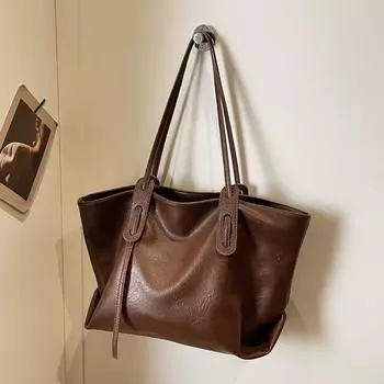 Премиальная ретро сумка большой вместимости женская сумка через плечо иностранная сумка для поездок на работу модная сумка-тоут коричневый