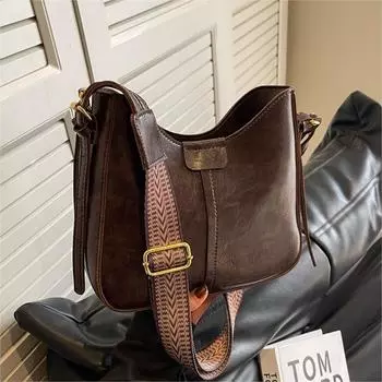 Премиальная ретро-сумка для поездок на работу, женская сумка, фактурная универсальная сумка-ведро, популярная сумка-мессенджер с широким плечевым ремнем чёрный