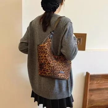 Премиальная ретро-сумка с леопардовым принтом, женская сумка, вместительная, универсальная, повседневная сумка-тоут, сумка для подмышки на осень и зиму