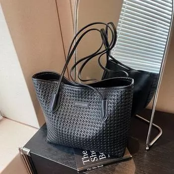 Премиальная сумка большой вместимости, женская новая модная плетеная сумка, простая сумка-тоут на плечо для чёрный