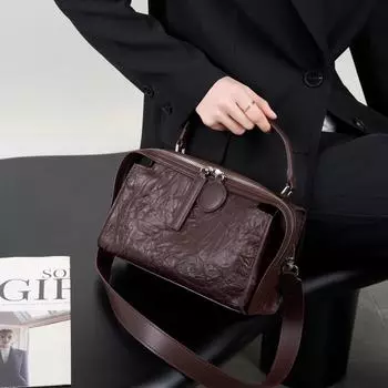 Премиальная сумка Boston осень/зима: Роскошная женская сумка-подушка из натуральной кожи ручной работы чёрный